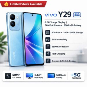 Vivo Y29 5G Smartphone with 6.68-inch Display, 50MP Camera, 8GB RAM, 128GB/256GB Storage, 5500mAh Battery