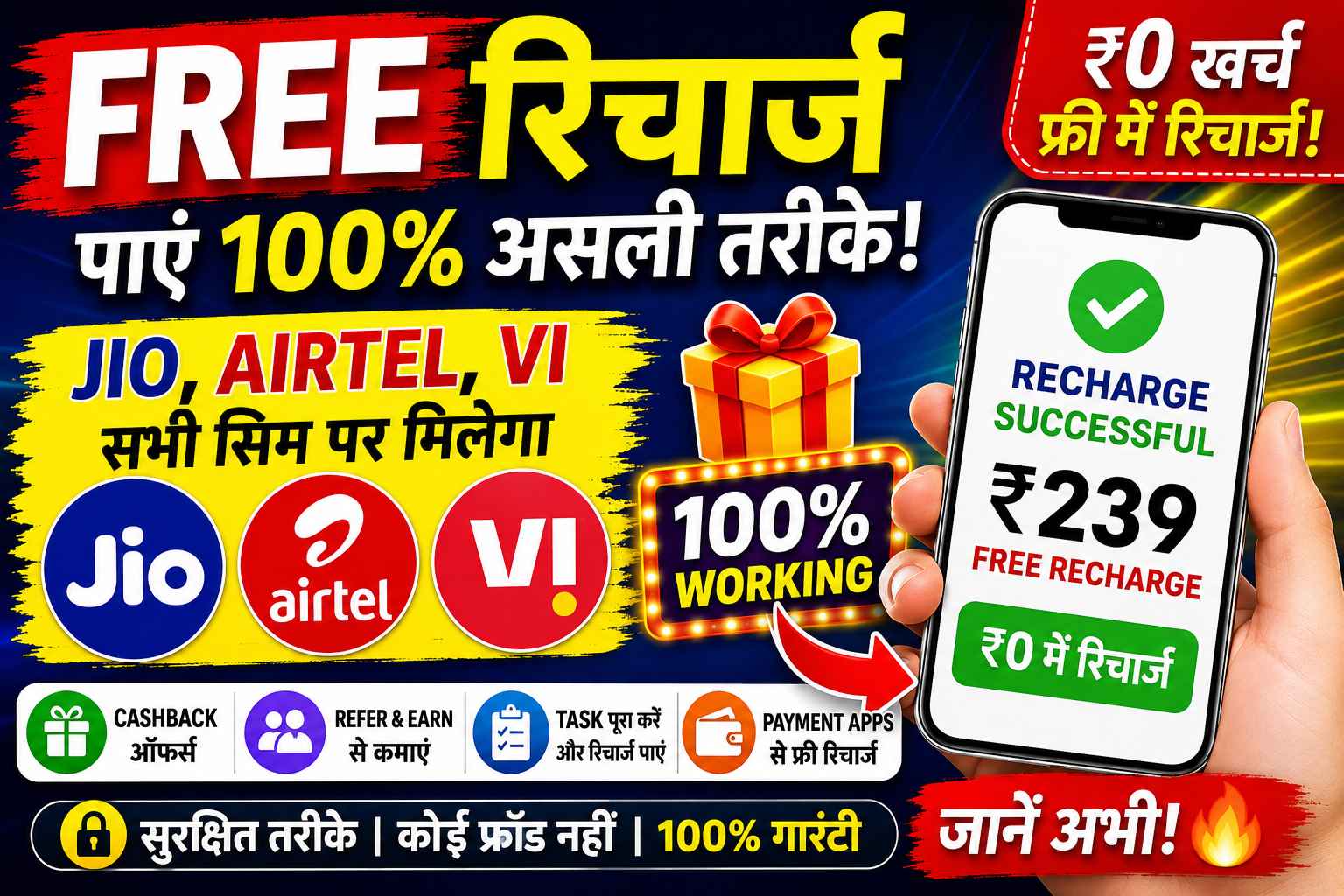 Free Recharge कैसे पाएं? Jio, Airtel और VI यूज़र्स के लिए पूरी जानकारी
